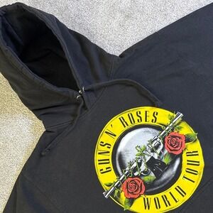 2021 Guns N' Roses Black Hoodie Yellow Bullet Logo Red Roses Revolver Rock Band